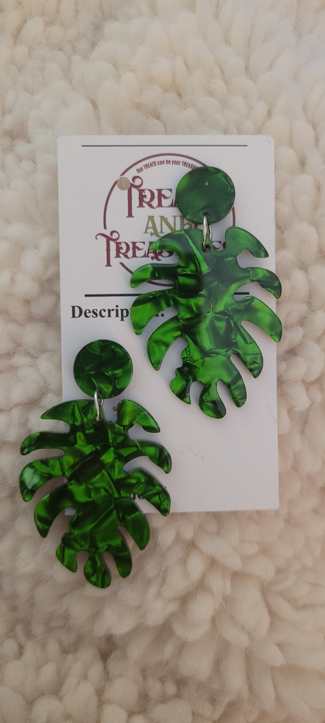 Green marble leaf earrings