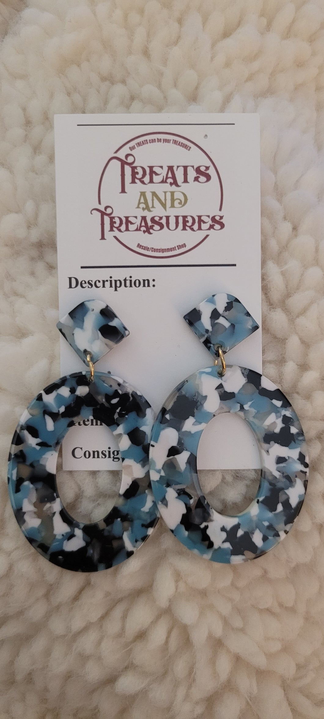 Teal/black/white/grey mosaic O earrings