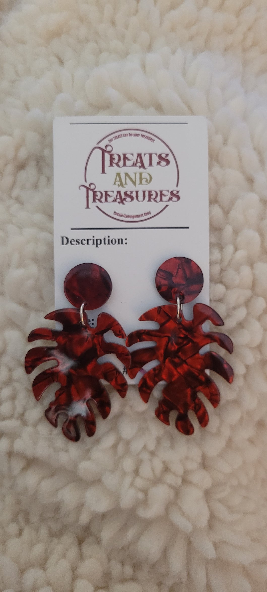 Red marble leaf earrings