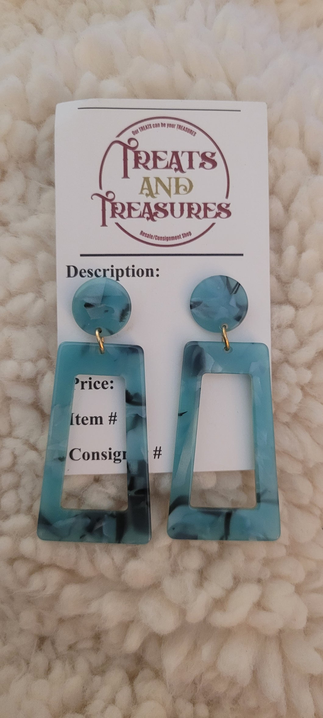Teal/black marble trapezoid earrings