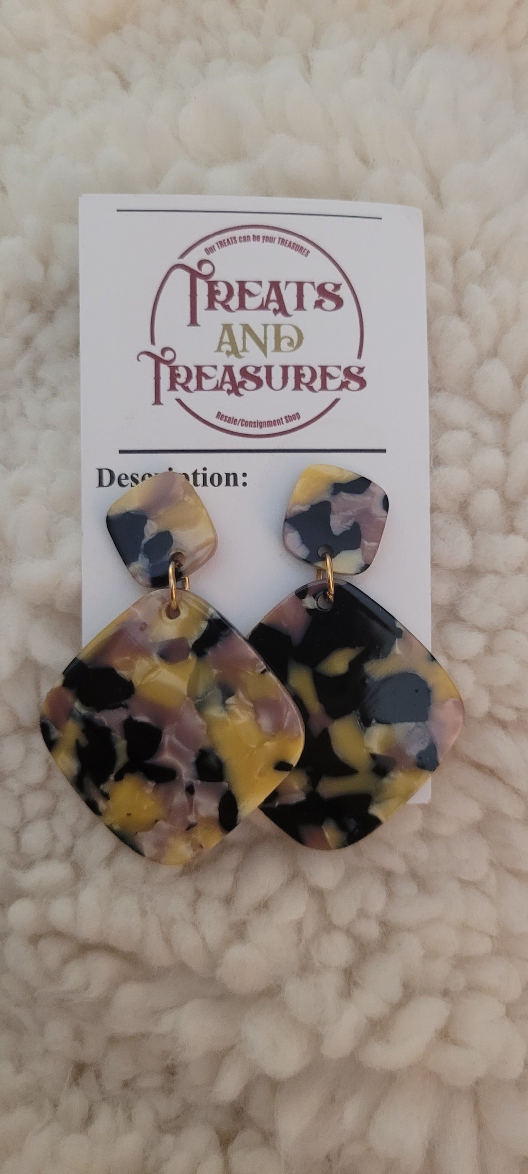 Yellow/black/pink mosaic square earrings