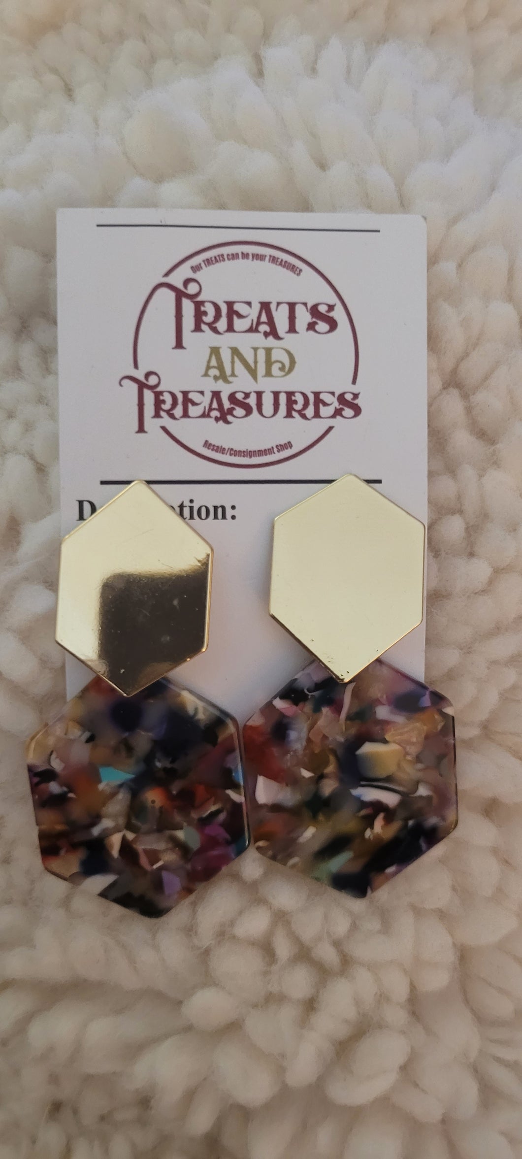 Gold/multi double hexagon earrings