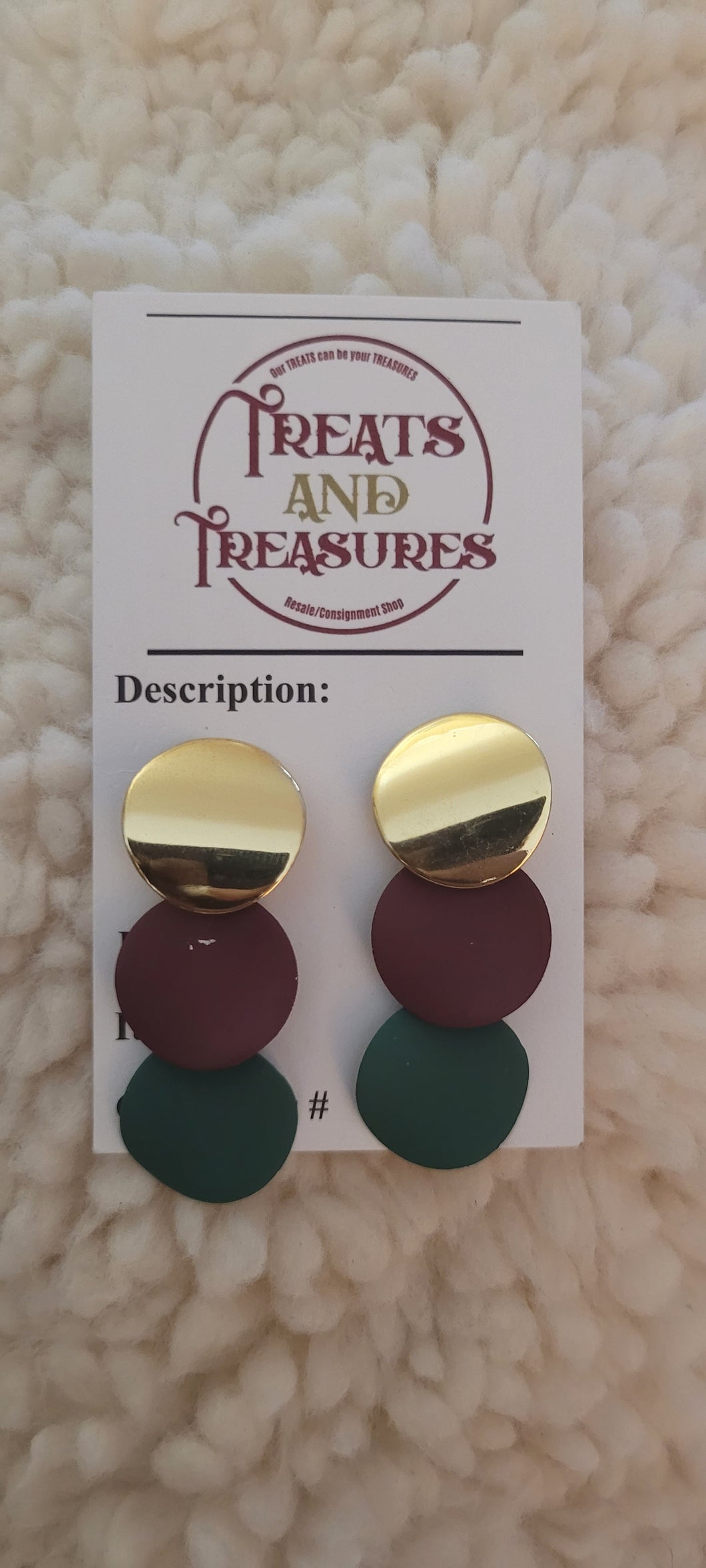 Gold/purple/green dot earrings